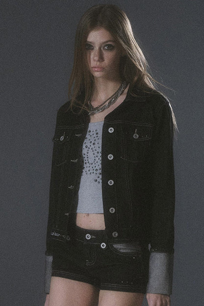 Silver Embroidered Denim Jacket