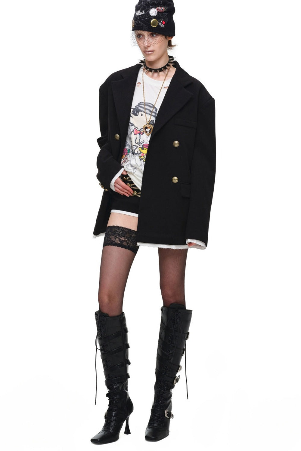 Layered-Look Double-Breasted Blazer