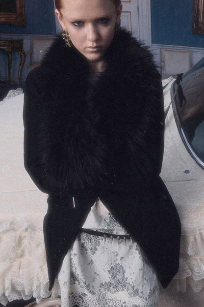 Suede Detachable Fur Collar Coat