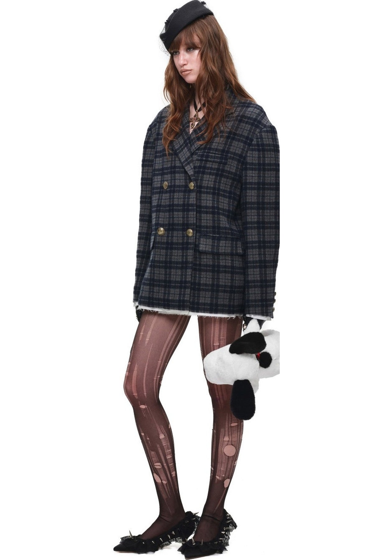 Plaid Wool Double Breasted Coat