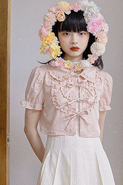 Heart Jacquard Bow Cardigan Shirt
