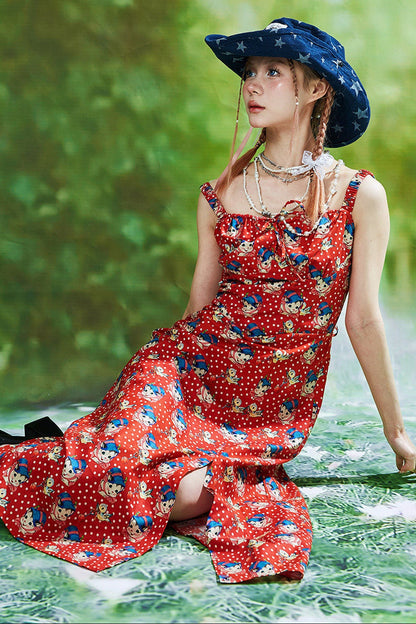 Showa Retro Red Long Dress