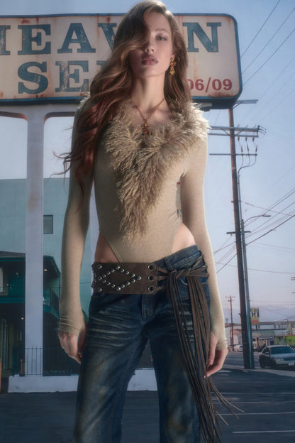 Studded Wide Strap Tassel Waist Cincher