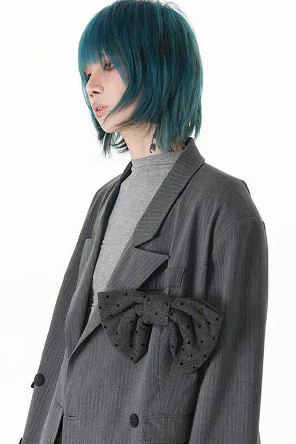 Detachable Bow Layered Dad Blazer