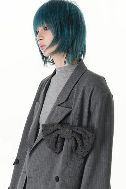 Detachable Bow Layered Dad Blazer