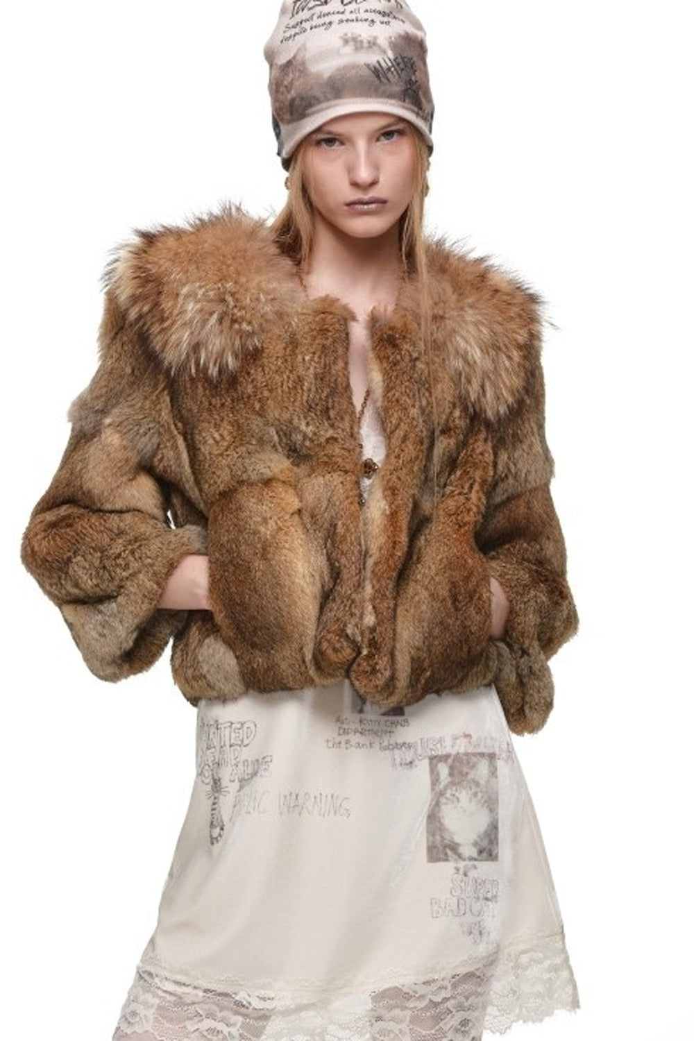 Rabbit Fur Spliced Raccoon Fur Jacket