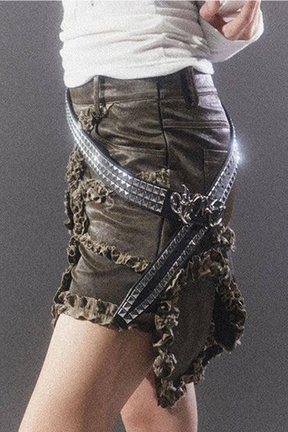 Priestess Ruffle Irregular Leather Skirt