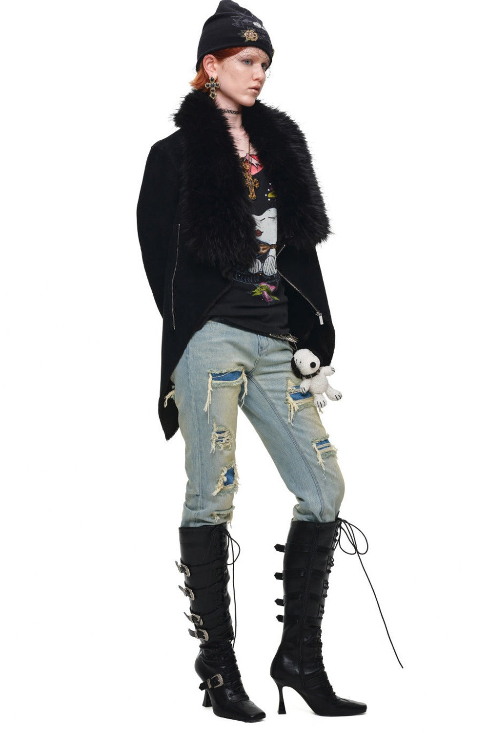 Suede Detachable Fur Collar Coat
