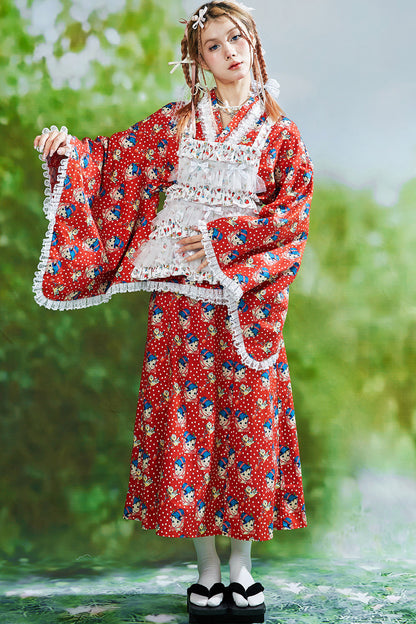 Showa Retro Red Long Dress