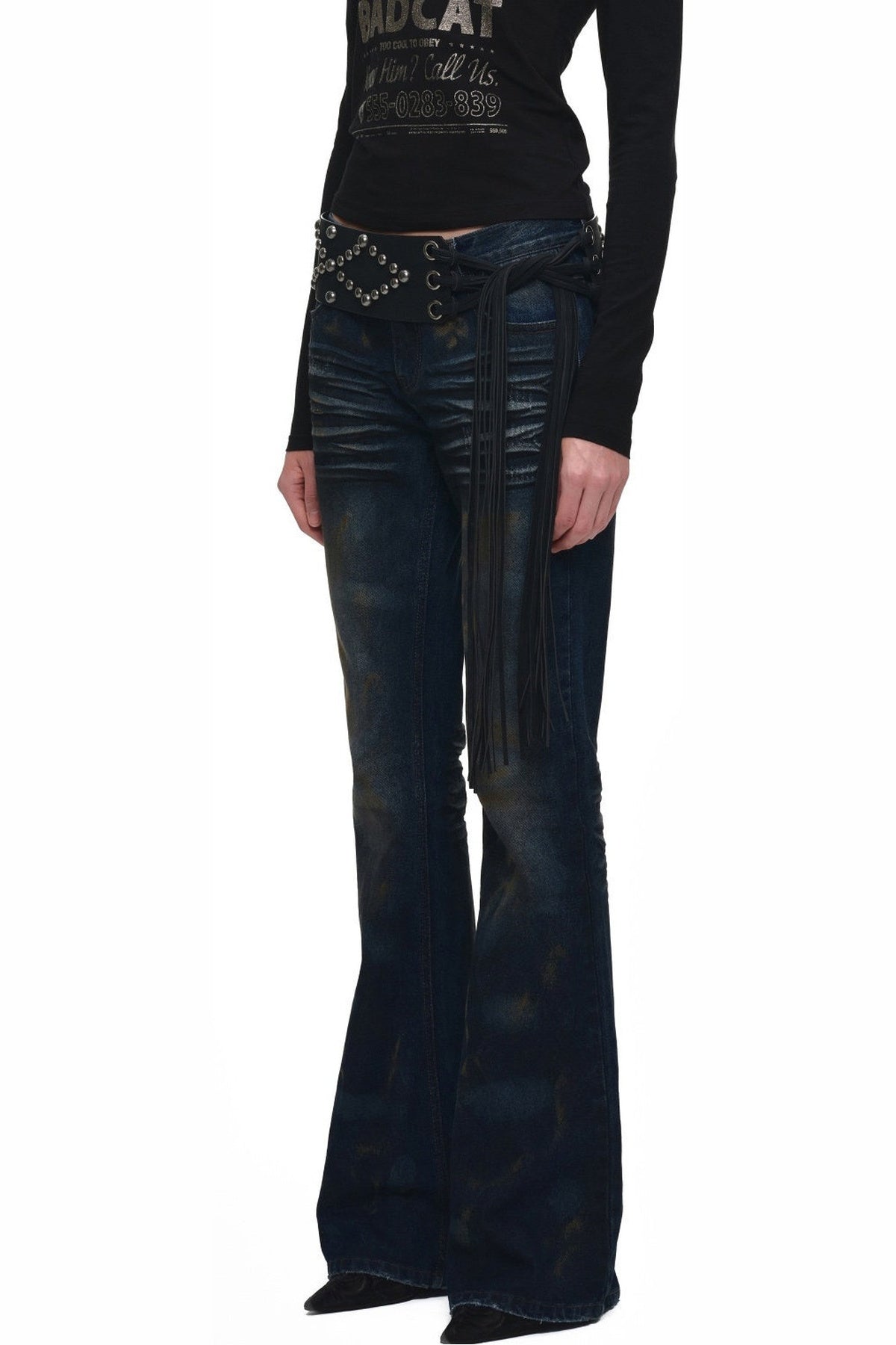 Studded Wide Strap Tassel Waist Cincher