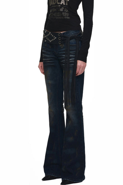 Studded Wide Strap Tassel Waist Cincher