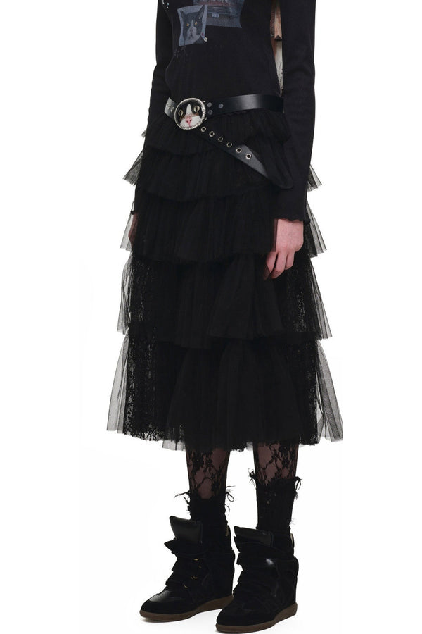 Lace Mid-Length Puffy Cake Skirt