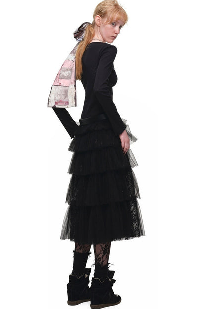 Lace Mid-Length Puffy Cake Skirt
