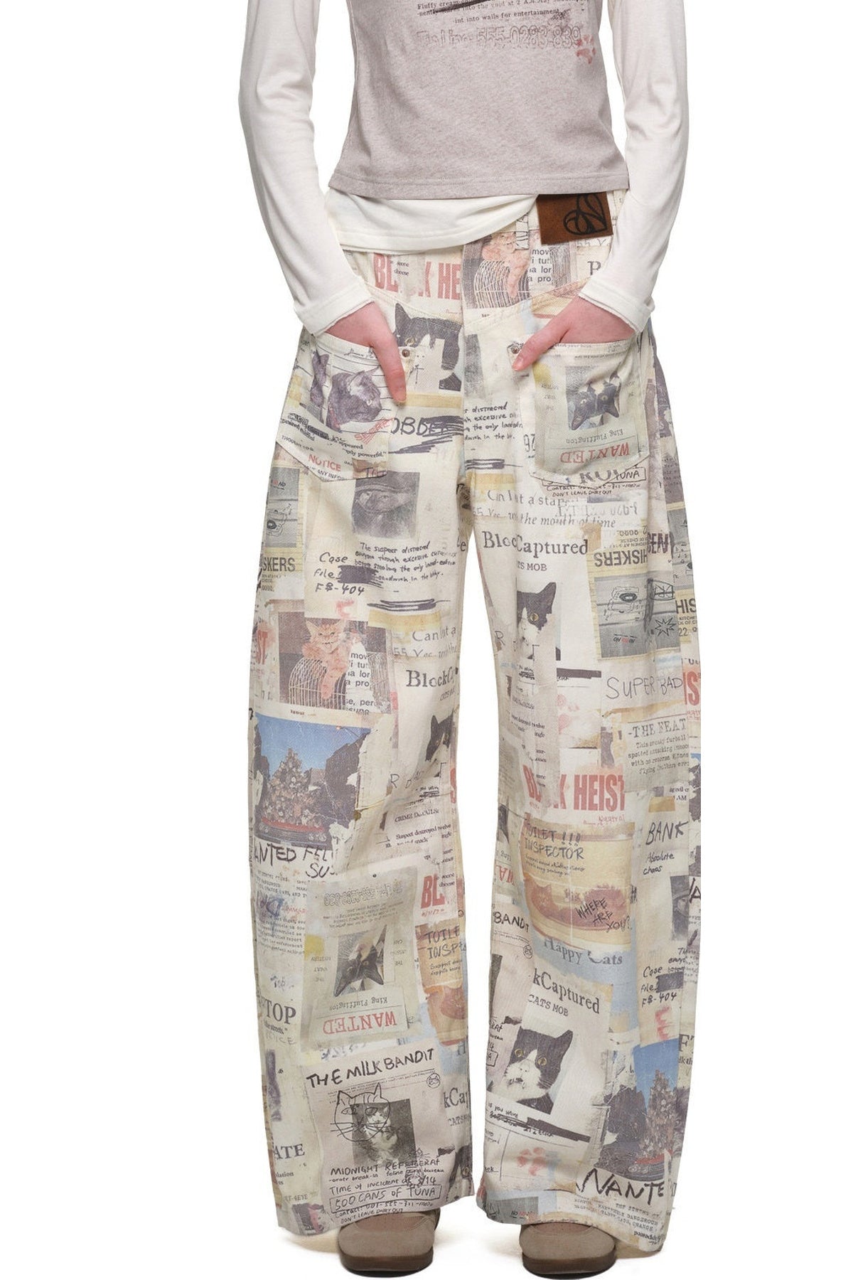 Cat Newspaper Print Scimitar Pants