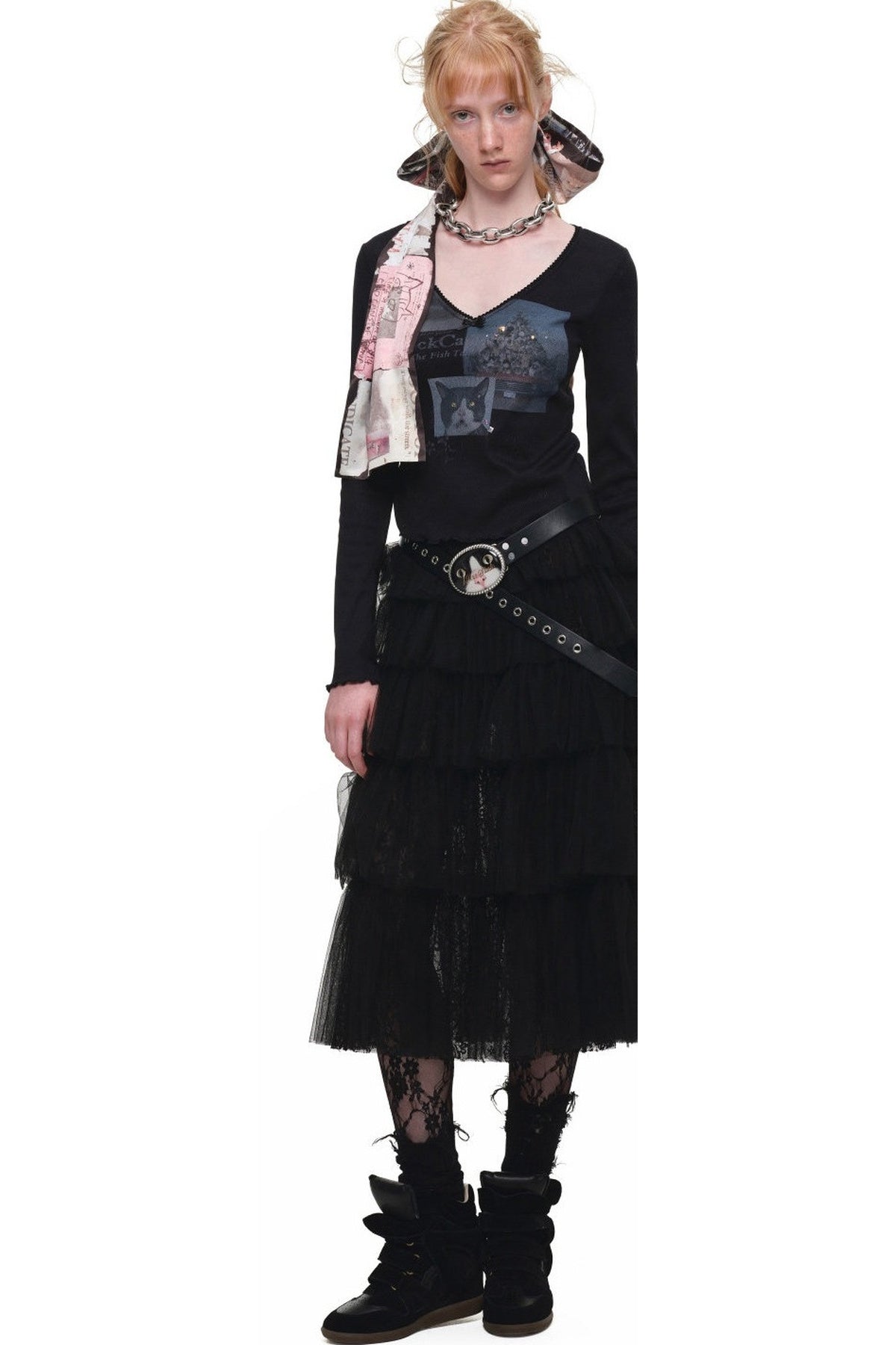 Lace Mid-Length Puffy Cake Skirt