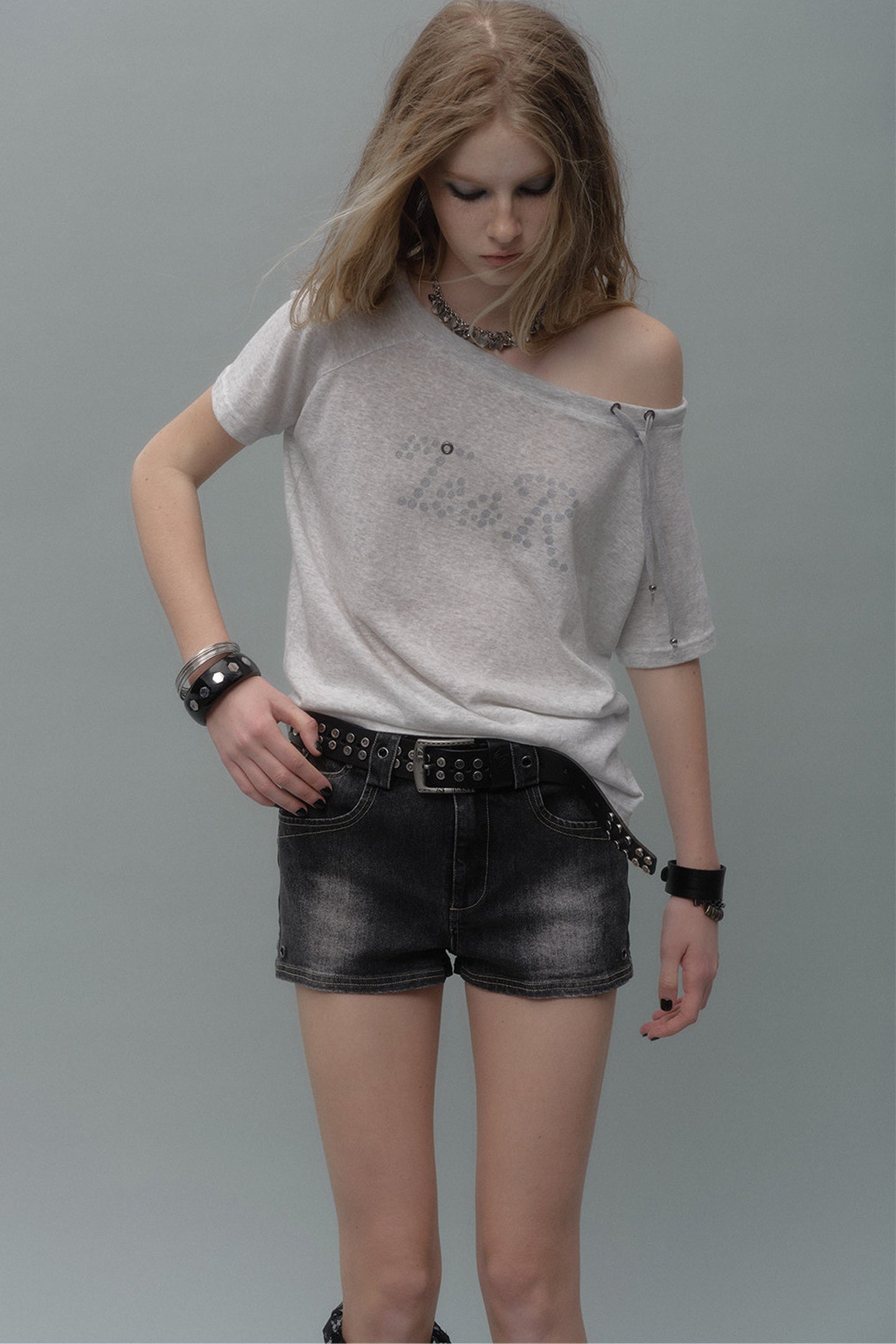 Slanted Shoulder Silver T-Shirt