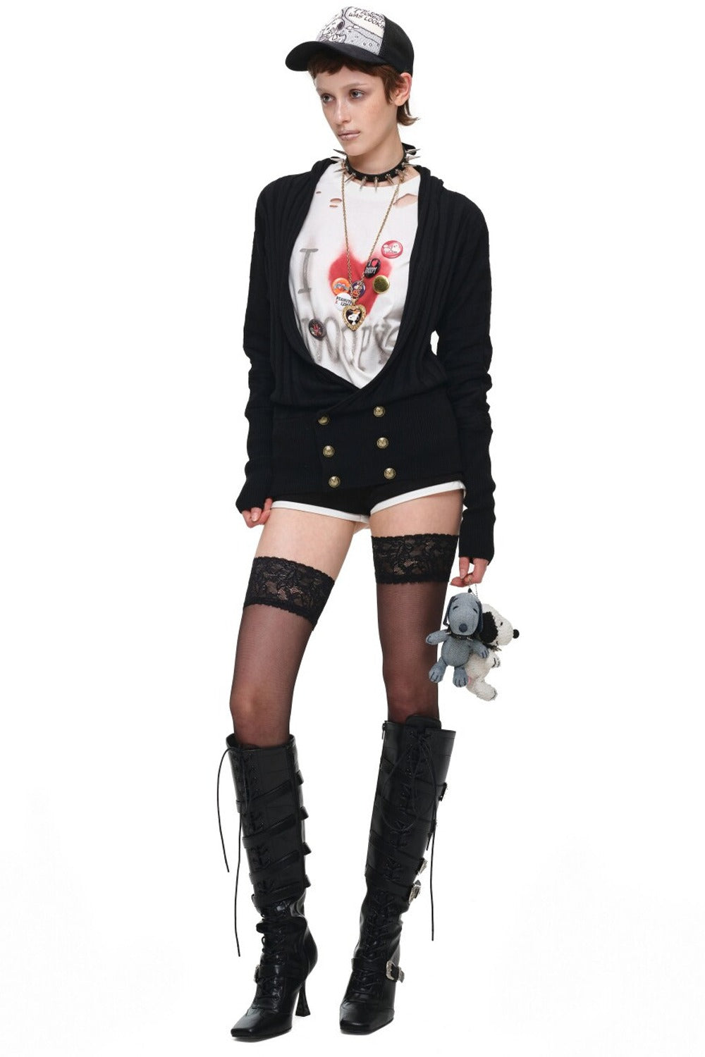 Double-Breasted V-Neck Knit Cardigan