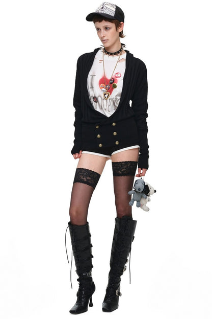 Double-Breasted V-Neck Knit Cardigan