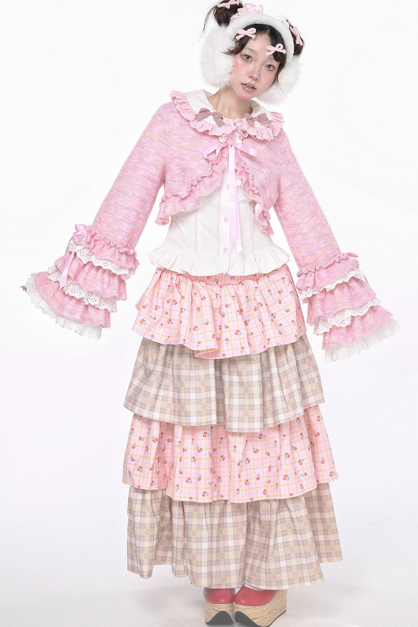Pink Lolita Ruffle Knit Coat