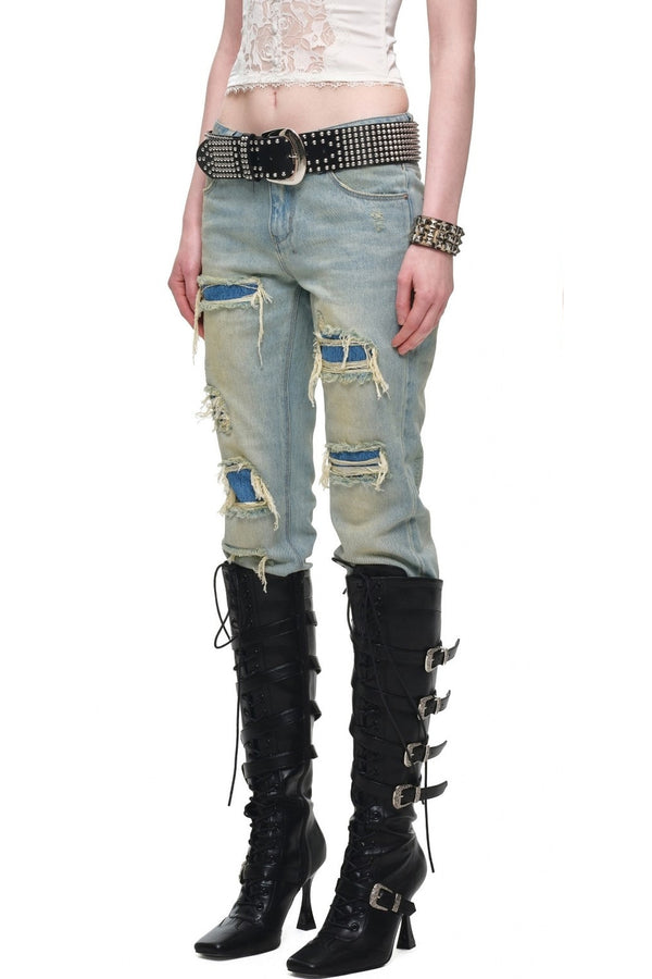 Heavy Distressed Straight Jeans