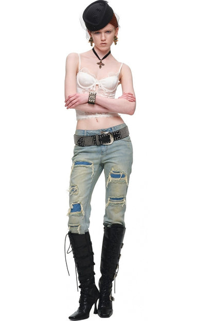 Heavy Distressed Straight Jeans