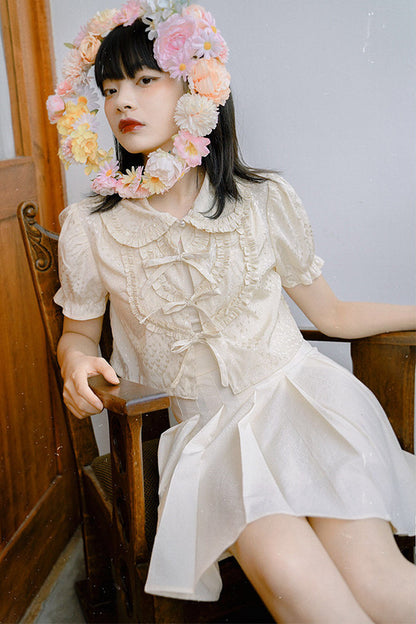 Heart Jacquard Bow Cardigan Shirt