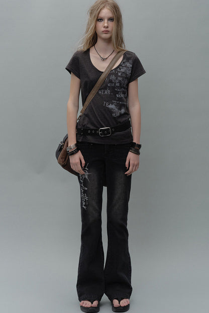 Irregular Distressed Print T-shirt