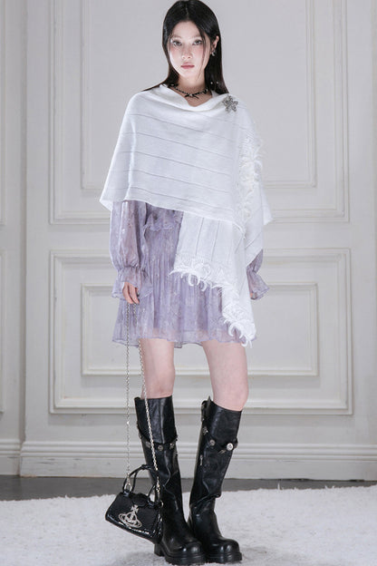 Woll-Strickjacke mit Wolken- und Blumenmuster
