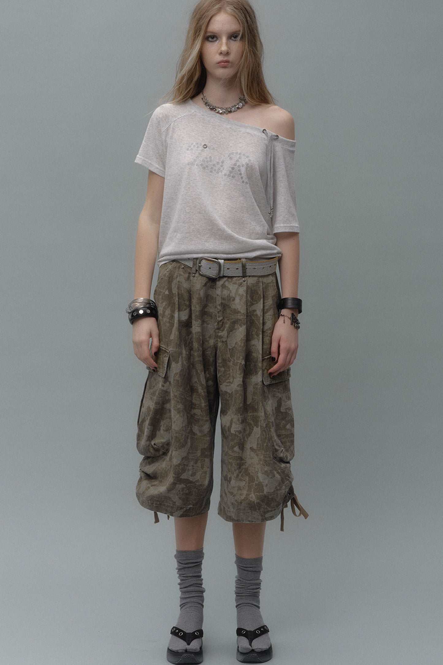 Slanted Shoulder Silver T-Shirt