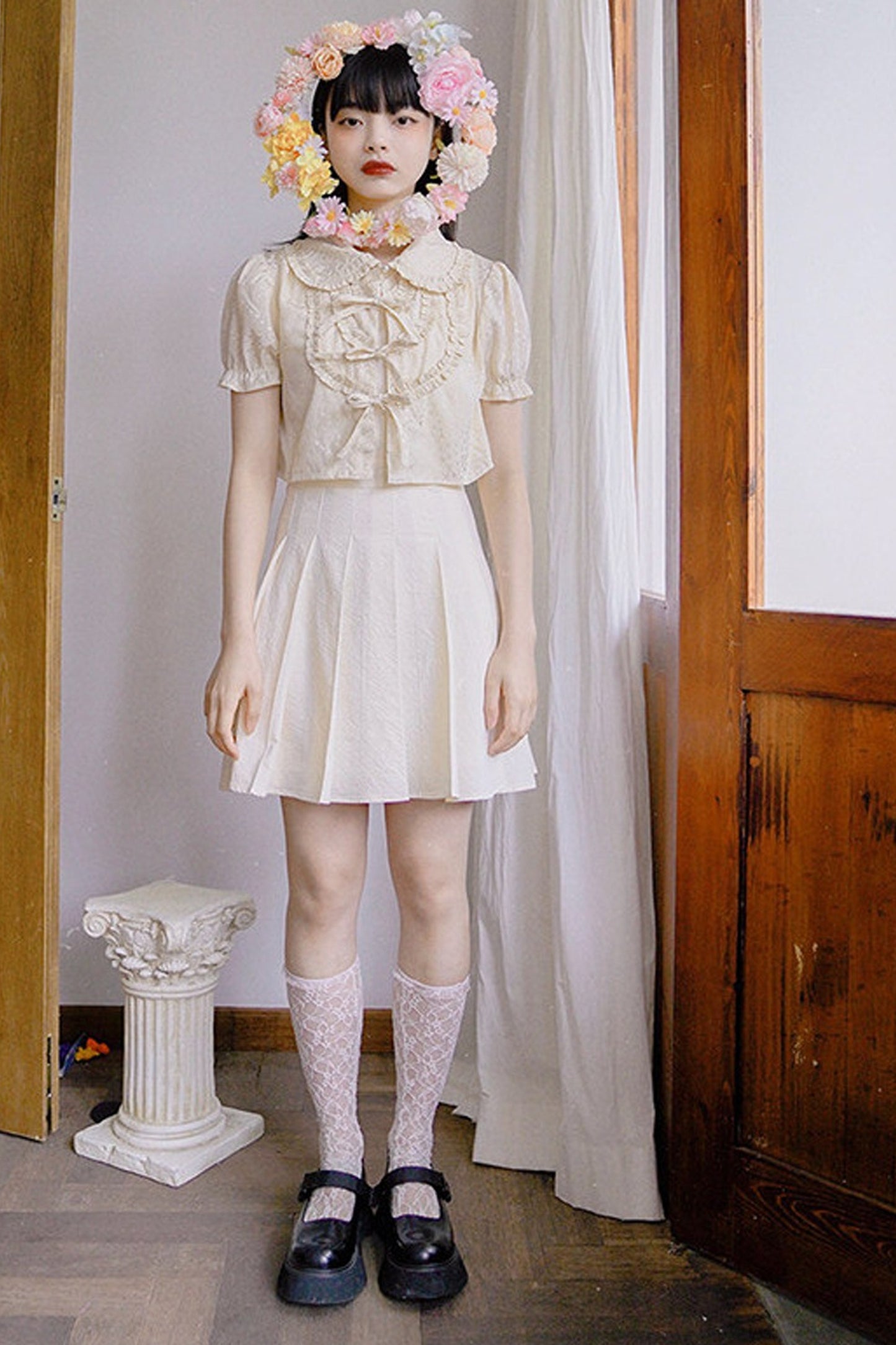 Heart Jacquard Bow Cardigan Shirt