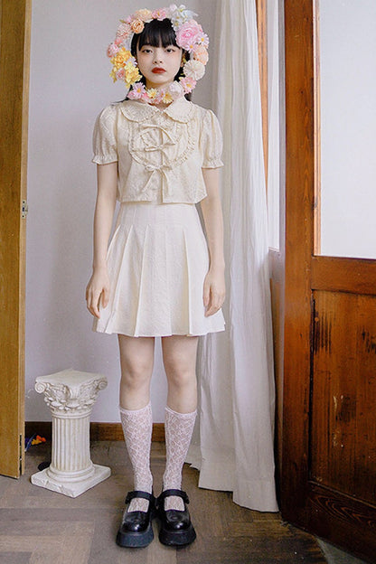 Heart Jacquard Bow Cardigan Shirt