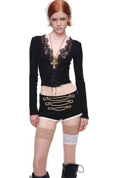Lace Spliced Long Sleeve Layering Top
