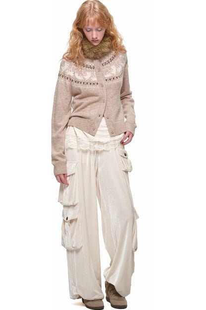 Cardigan jacquard con motivo a isole Fair Isle e gatti