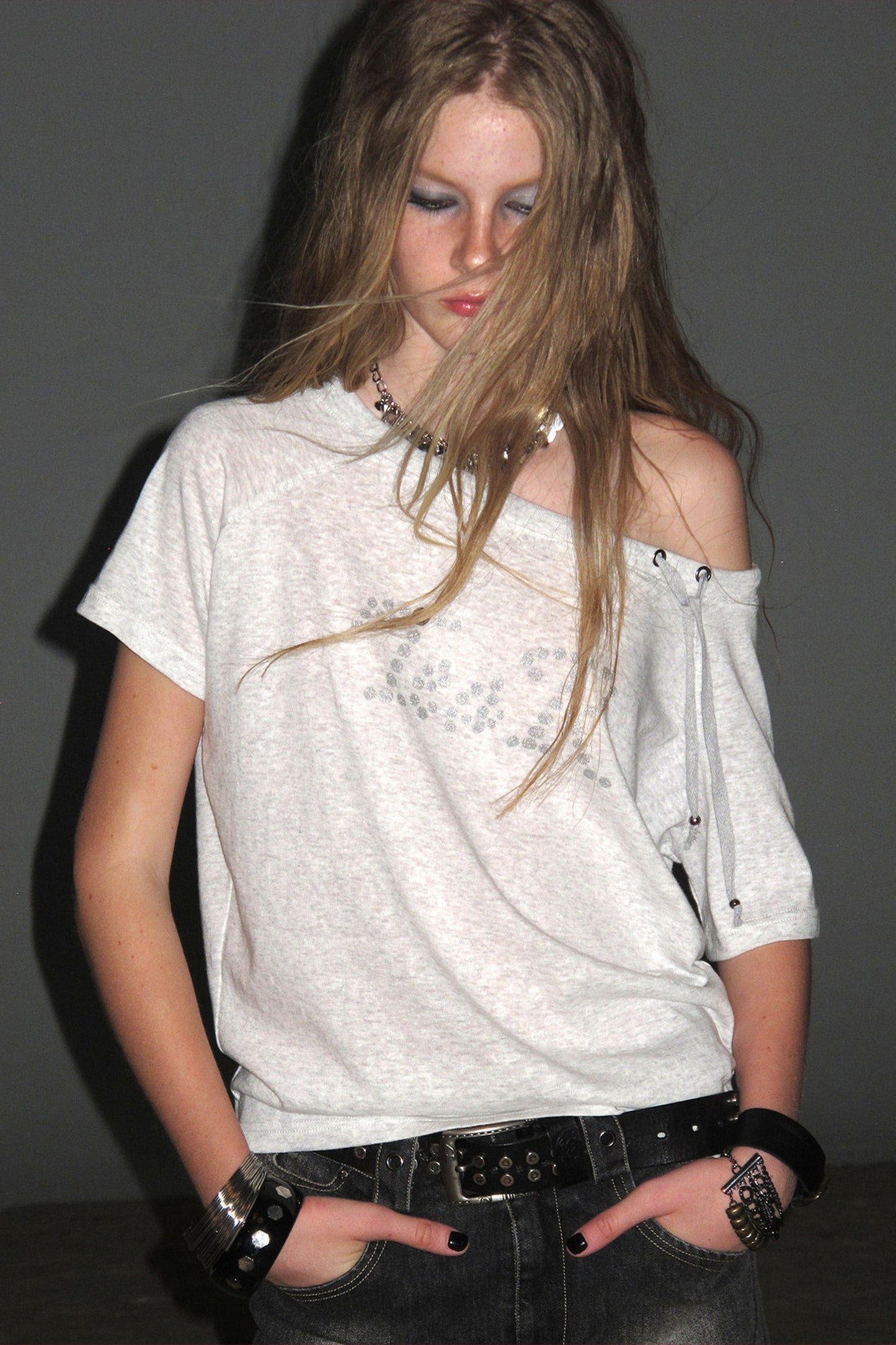 Slanted Shoulder Silver T-Shirt