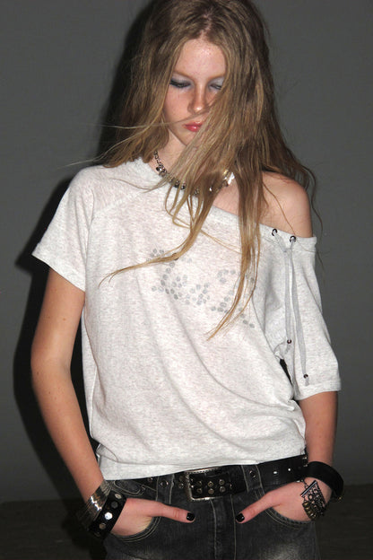 Slanted Shoulder Silver T-Shirt