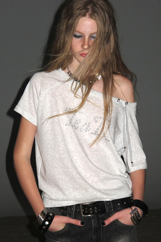 Slanted Shoulder Silver T-Shirt