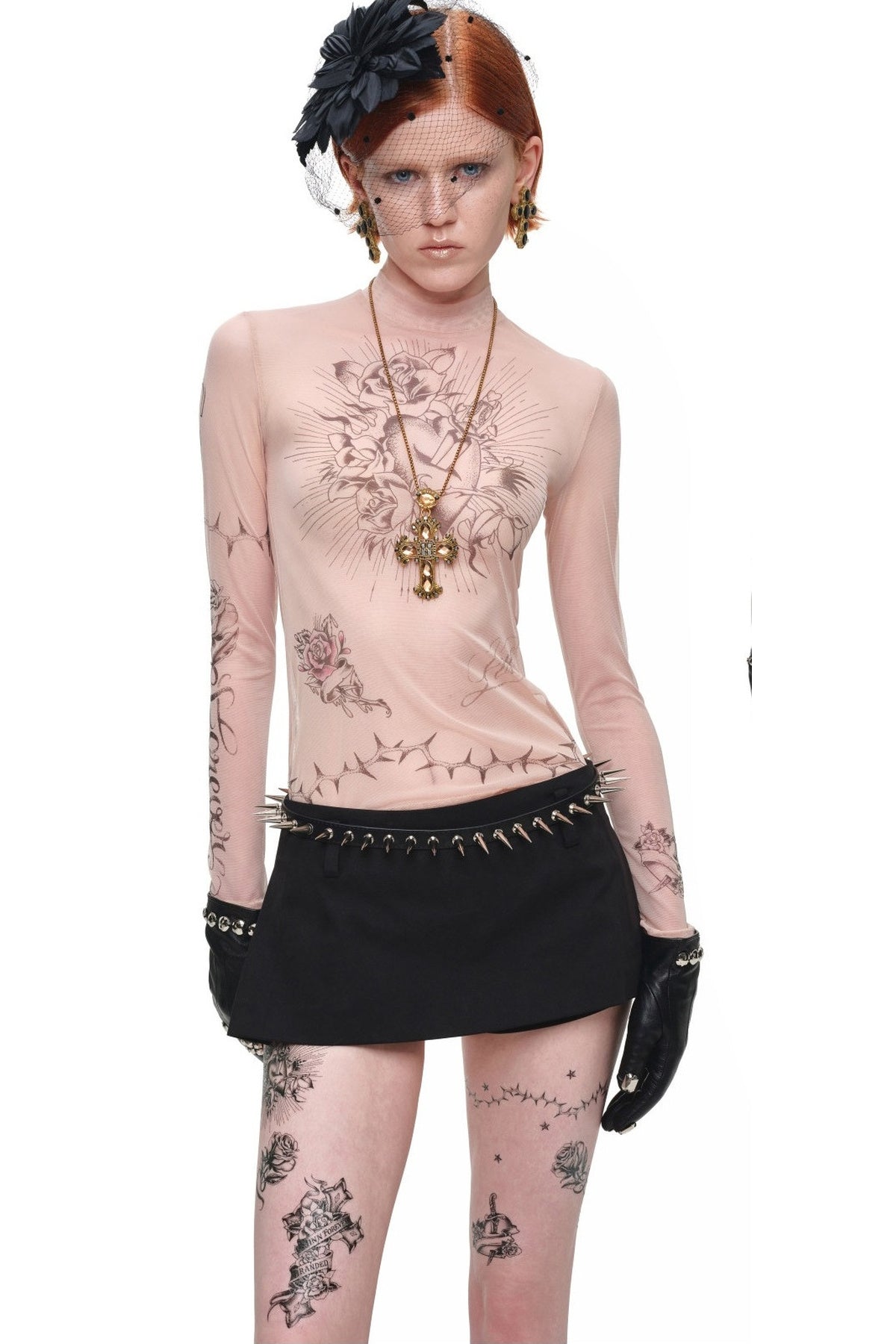 Tattoo Print Sheer Mesh Top