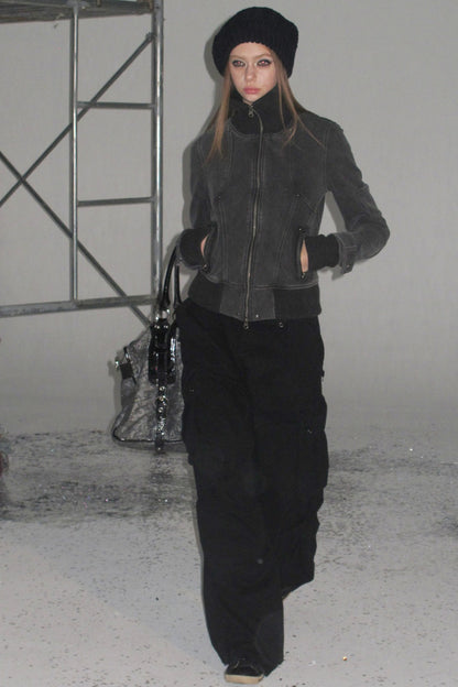 Distressed Patchwork Zip Jacket