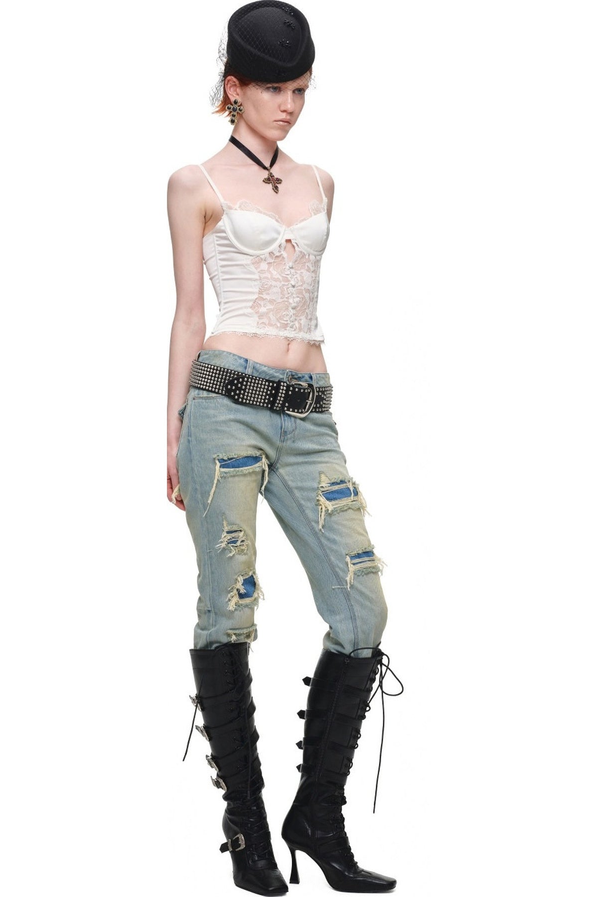 Lace Spliced Satin Corset Camisole