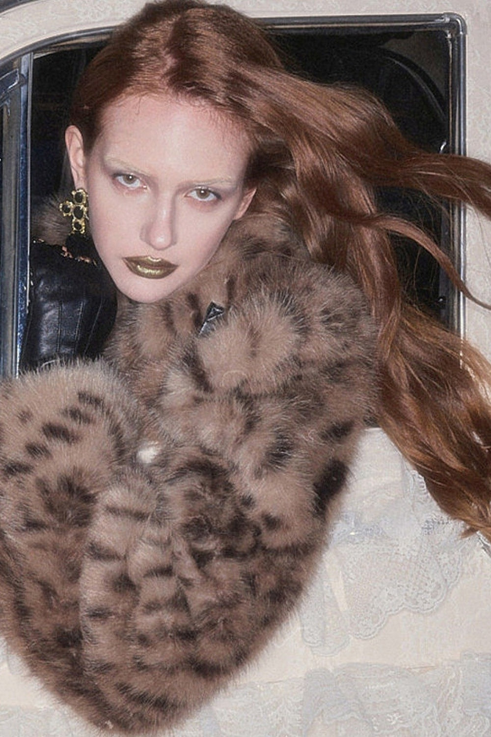Belted Long Sleeve Leopard Fur Coat