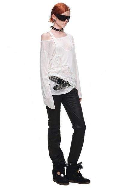 Slim-Fit Micro-Flared Leather Pants