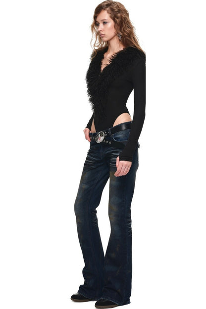 Long-Sleeve Wool V-Neck Bodysuit