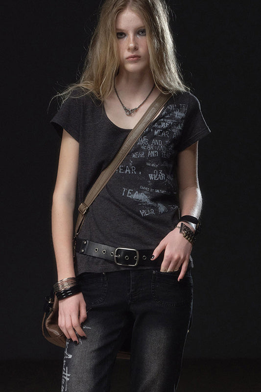 Irregular Distressed Print T-shirt