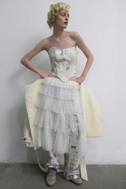 Cat Newspaper Print Strapless Camisole