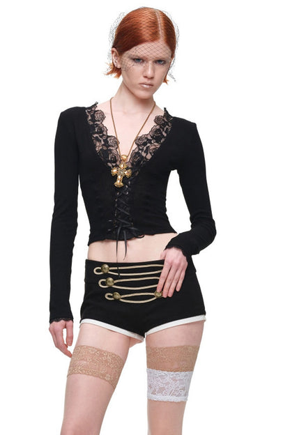 Low-Waist Layered-Look Woolen Shorts