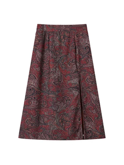 Red vintage print A-line skirt