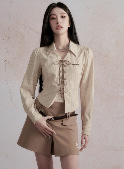 Salt-based striped casual lace-up shirt