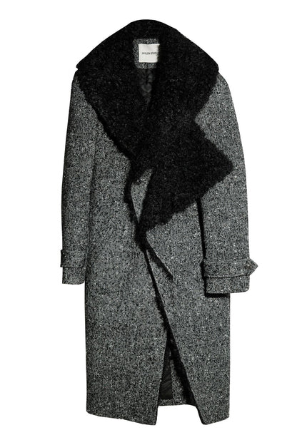 Double-Collar Long Tweed Coat