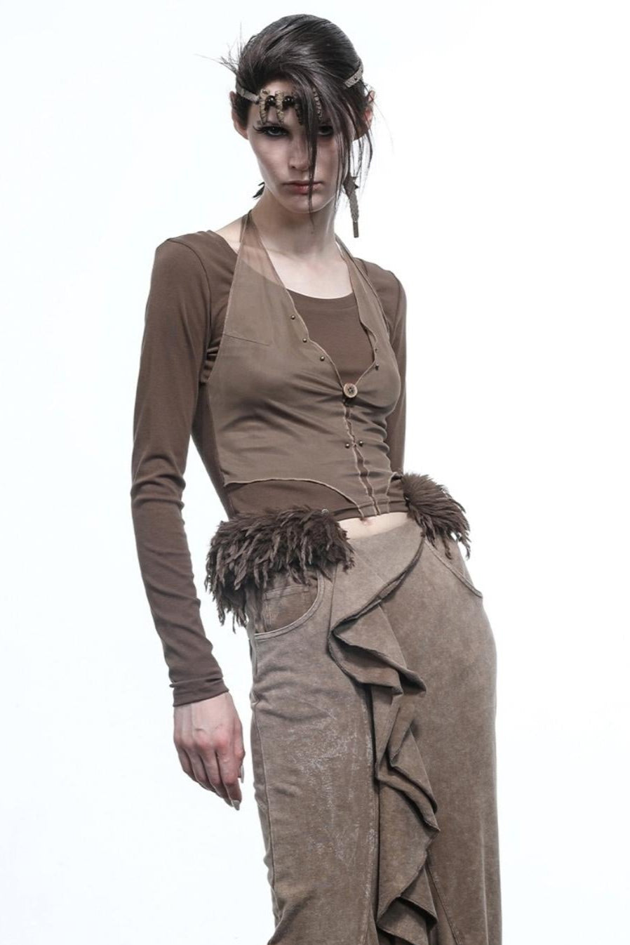 Fake Halterneck Patchwork Wool T-Shirt