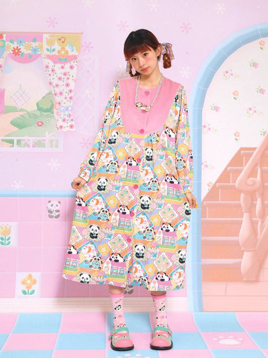 Panda-Print lockeres Kleid 